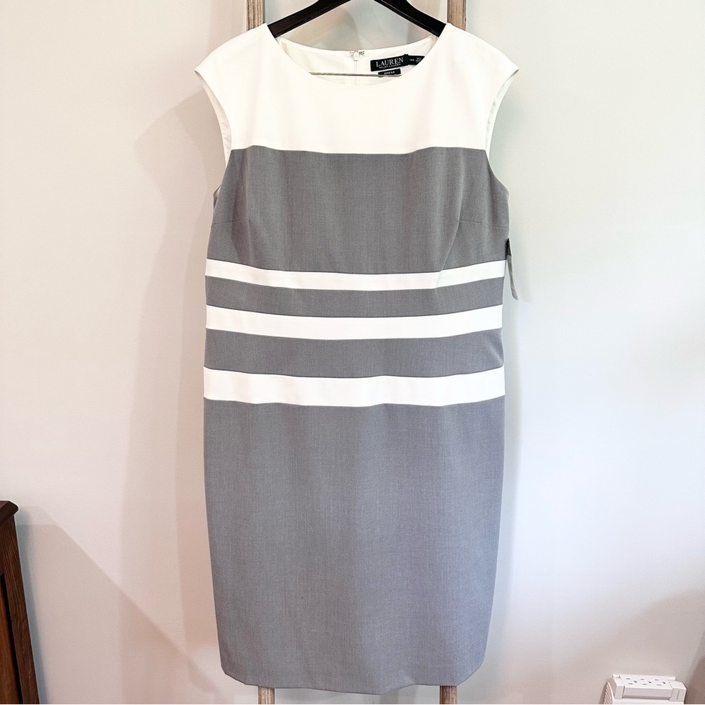 Lauren Ralph Lauren Stripe Color Block Midi Sheath Dress Grey/Ivory NWT …